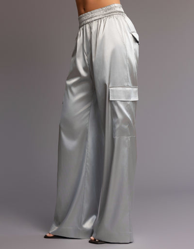 SATIN CARGO PANTS [SILVER ]