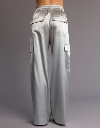 SATIN CARGO PANTS [SILVER ]