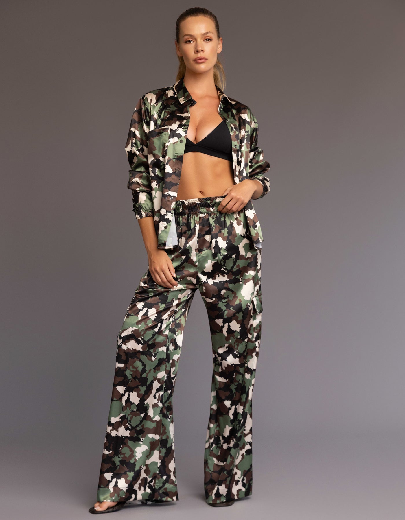 SATIN CARGO PANTS [VINTAGE CAMO ]