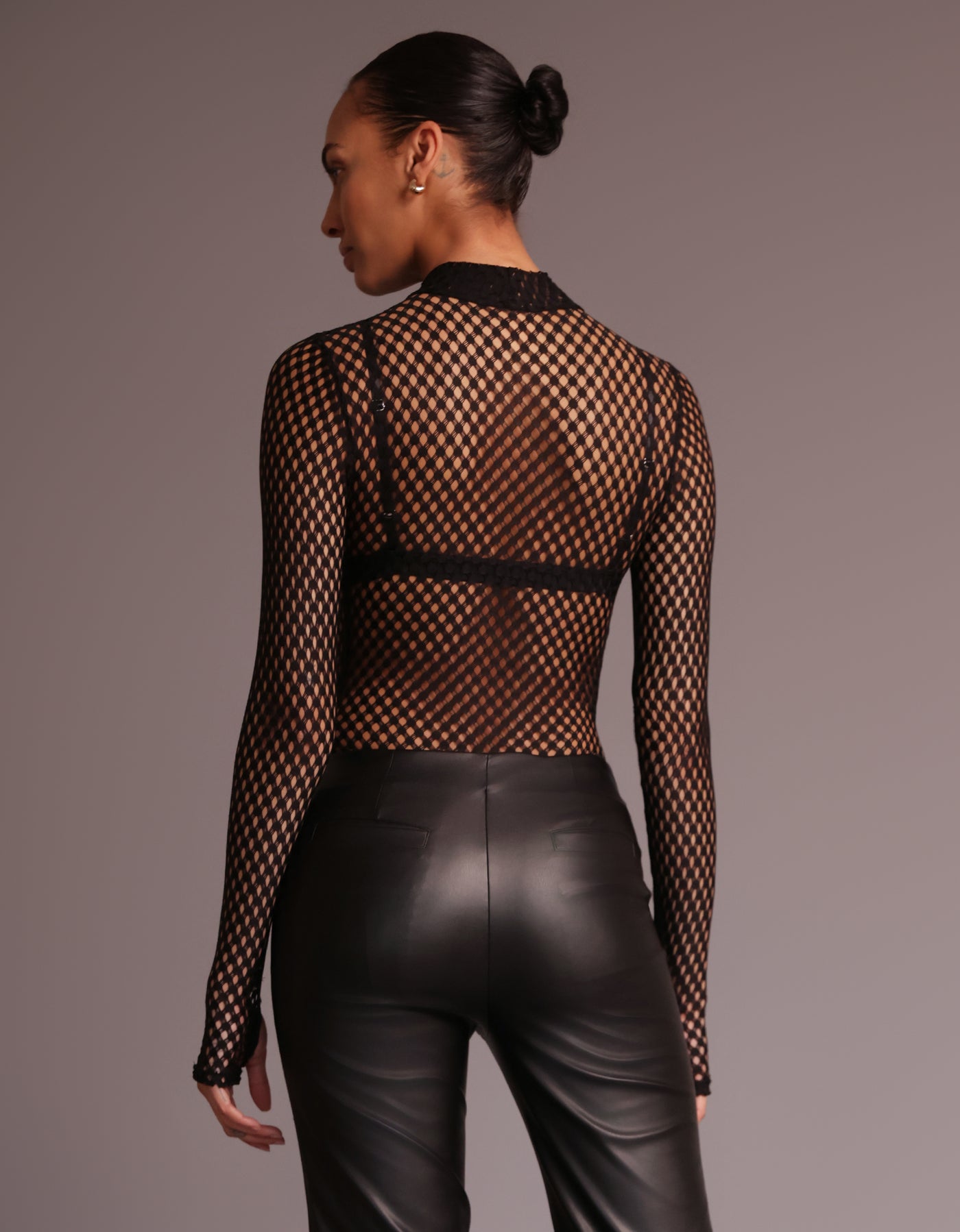 MOCK NECK MESH BODYSUIT [BLACK]