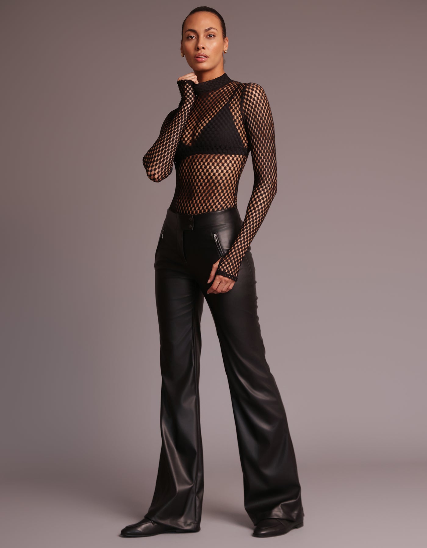 MOCK NECK MESH BODYSUIT [BLACK]