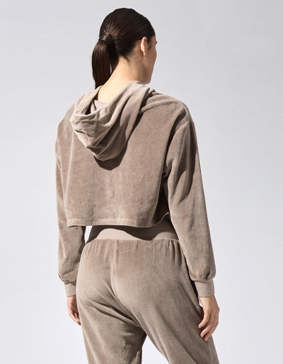 Velour Cropped Hoodie [Khaki]