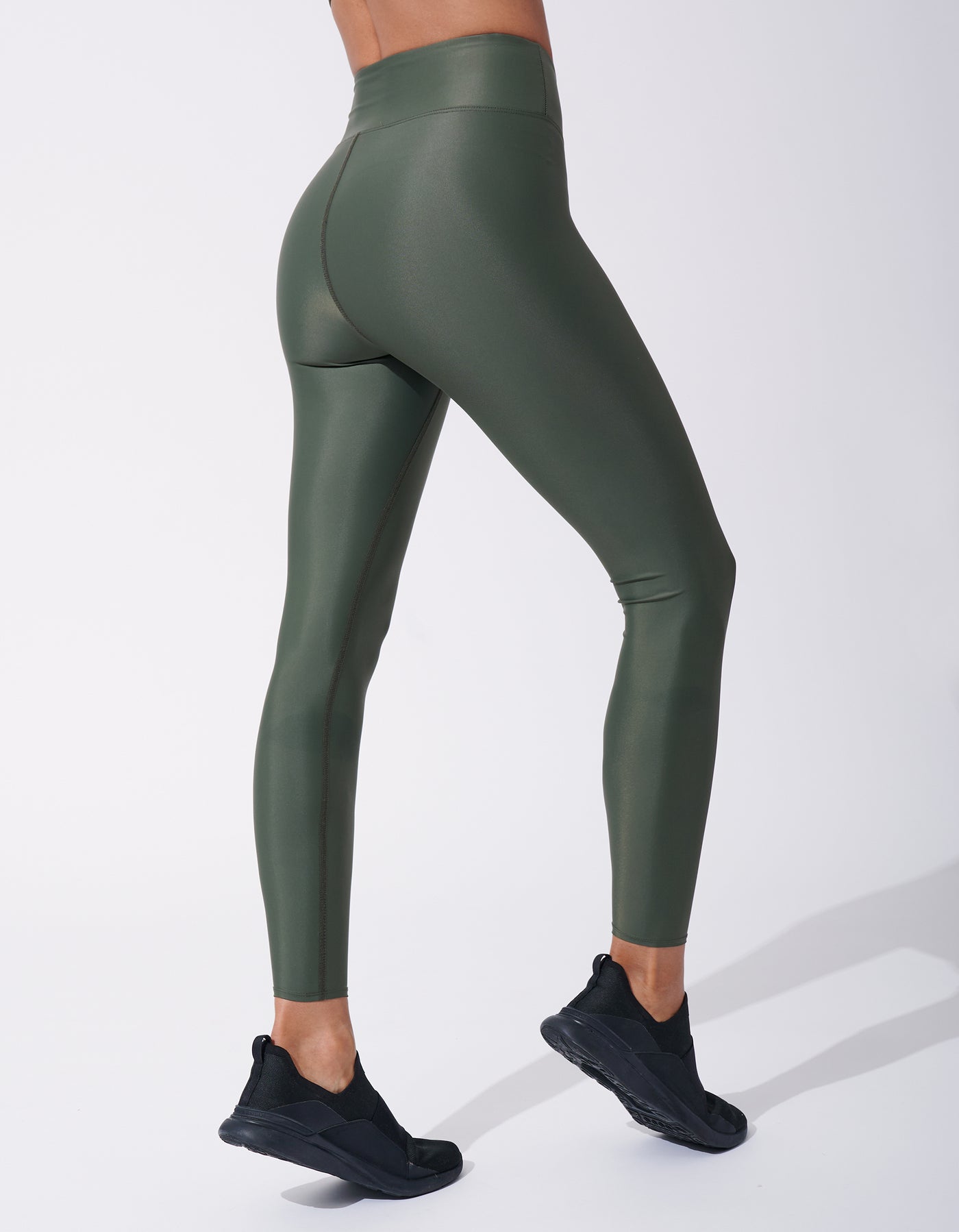 A2Y Women's Solid Basic Seamless Fitted Full Length Moto Leggings Army  Green SM 